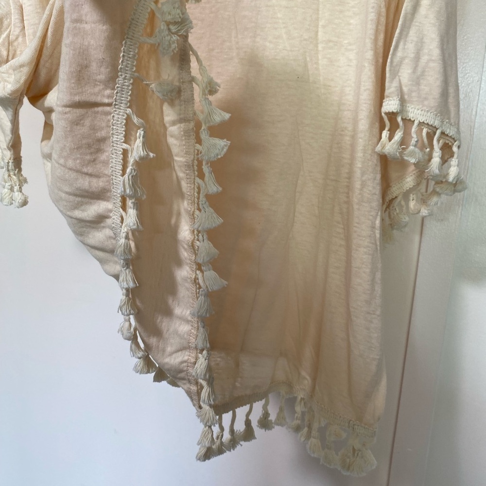 COMME TOI Cream Relaxed Boxy 3/4 Sleeve Blouse 50%cotton 50%linen - Picture 8 of 8